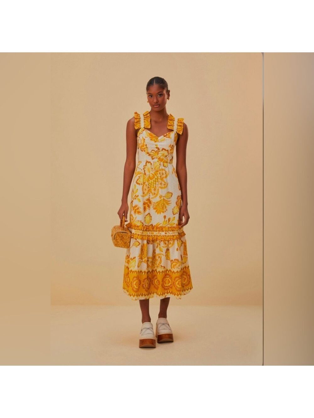 Farm Rio Off-White Aura Floral Midi Dress